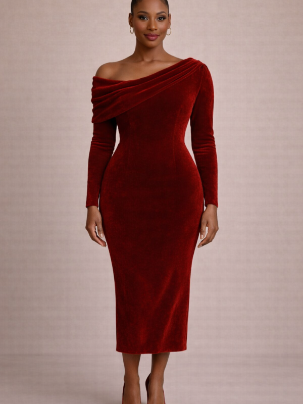 robe midi asymétrique en velours de soie – reine vashti